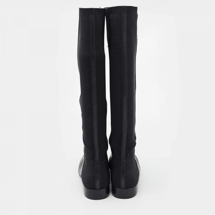 Pre Owned Tory Burch Black Leather Cap Toe Mid Calf Boots Size 39.5