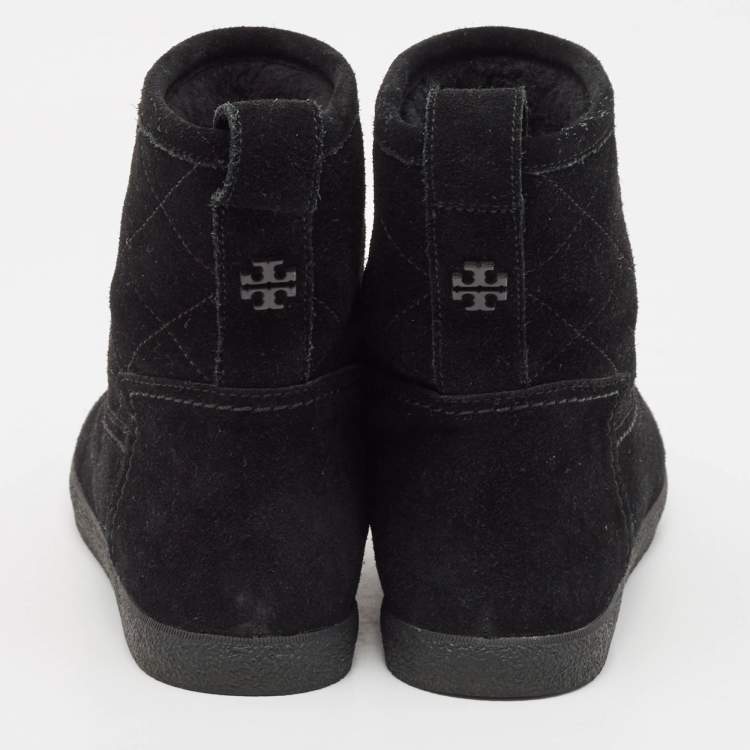 Pre Owned Tory Burch Black Suede Ankle Boots Size 37.5
