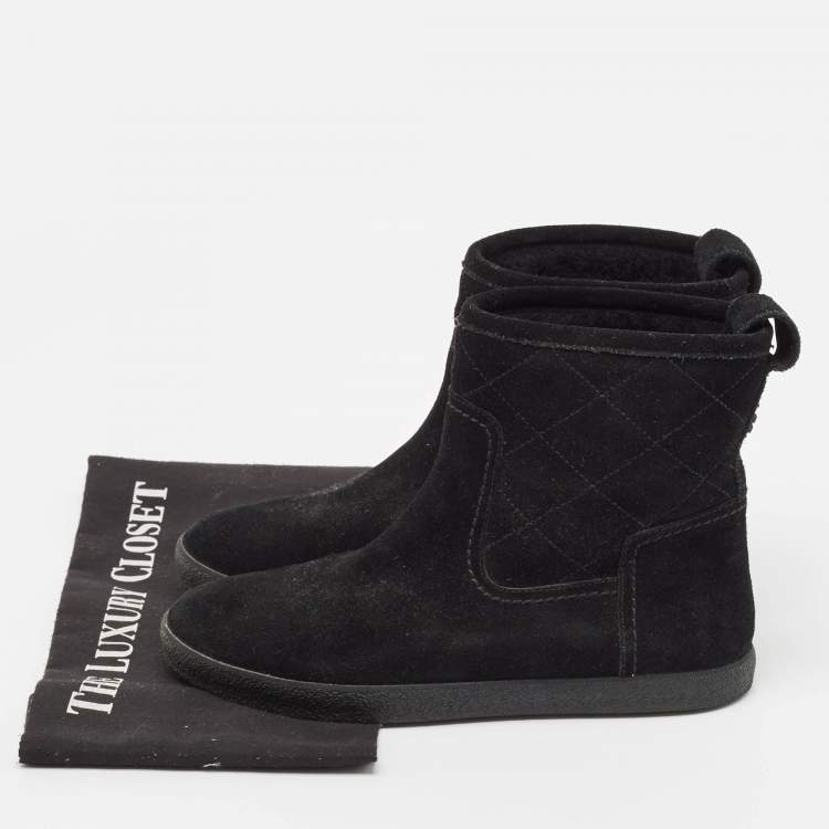 Pre Owned Tory Burch Black Suede Ankle Boots Size 37.5
