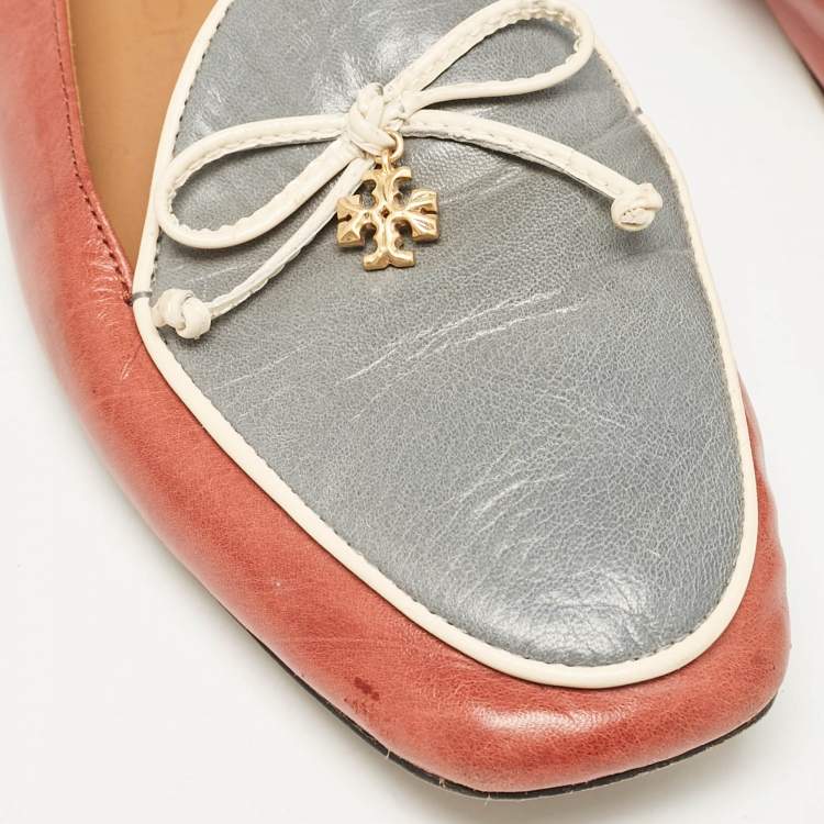 Pre Owned Tory Burch Two Tone Leather Slip On Loafers Size 39.5