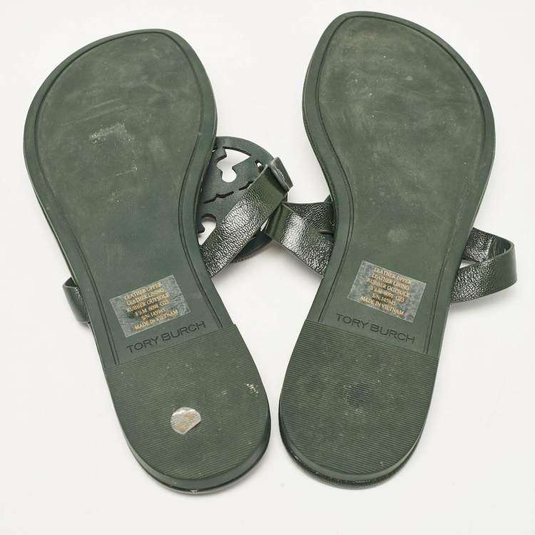 Pre Owned Tory Burch Green Leather Crystals Knotted Miller Thong Flats Size 39