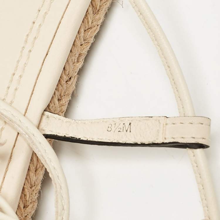 Pre Owned Tory Burch Cream Leather Ankle Wrap Flat Slides Size 39