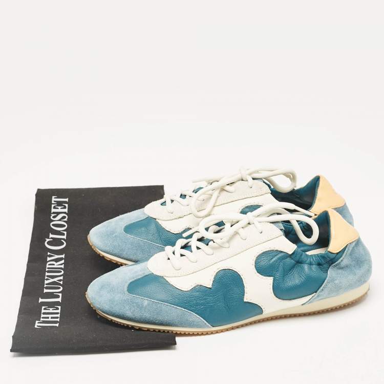 مملوكة مسبقًا Tory Burch Multicolor Leather and Suede Serif Lace Up Sneakers Size 40
