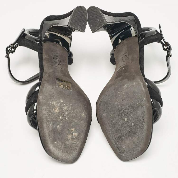 مملوكة مسبقًا Tory Burch Black Patent Leather and Suede Ankle Strap Sandals Size 39.5