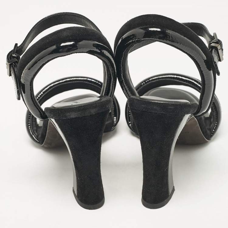 مملوكة مسبقًا Tory Burch Black Patent Leather and Suede Ankle Strap Sandals Size 39.5