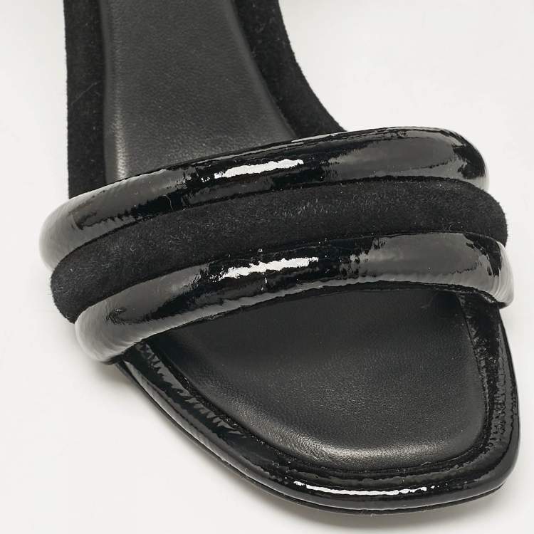 مملوكة مسبقًا Tory Burch Black Patent Leather and Suede Ankle Strap Sandals Size 39.5