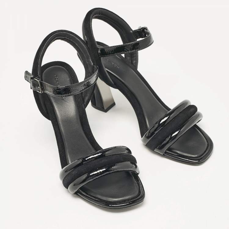 مملوكة مسبقًا Tory Burch Black Patent Leather and Suede Ankle Strap Sandals Size 39.5