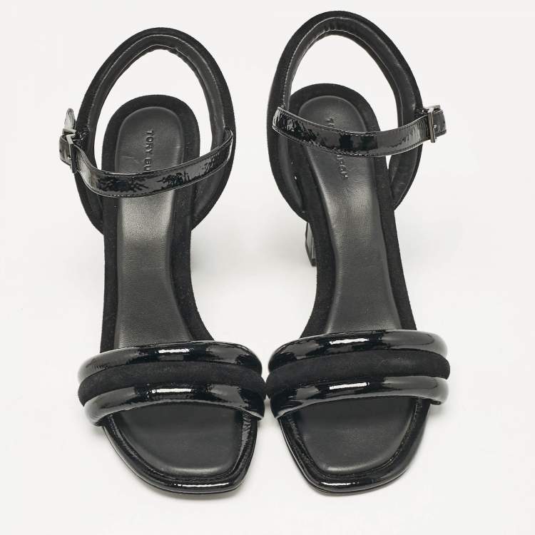 مملوكة مسبقًا Tory Burch Black Patent Leather and Suede Ankle Strap Sandals Size 39.5