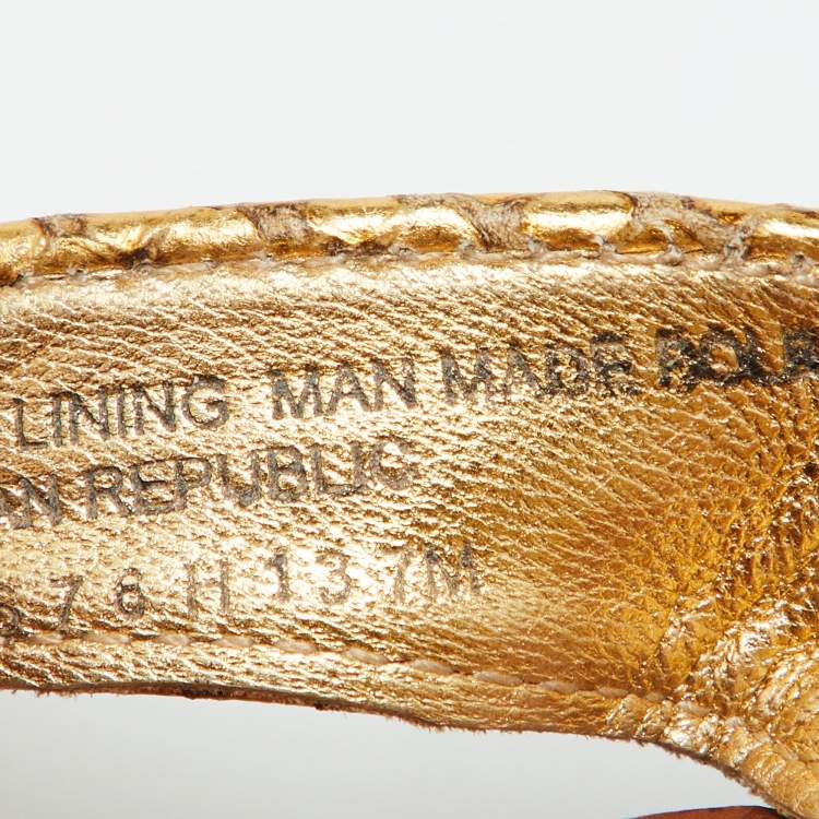 Pre Owned Tory Burch Gold Snakeskin Embossed Leather Monroe Thong Flats Size 37