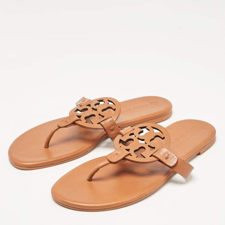 Pre Owned Tory Burch Brown Leather Miller Thong Sandals Size 39