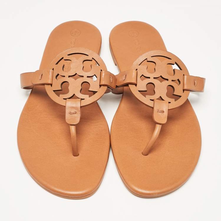Pre Owned Tory Burch Brown Leather Miller Thong Sandals Size 39