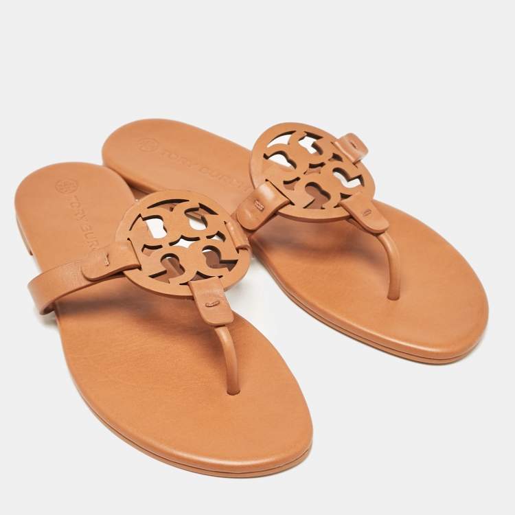 Pre Owned Tory Burch Brown Leather Miller Thong Sandals Size 39