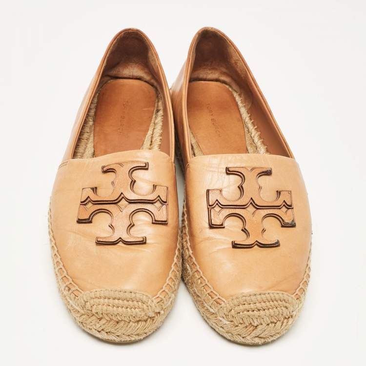 Pre Owned Tory Burch Brown Leather Ines Espadrille Flats Size 38