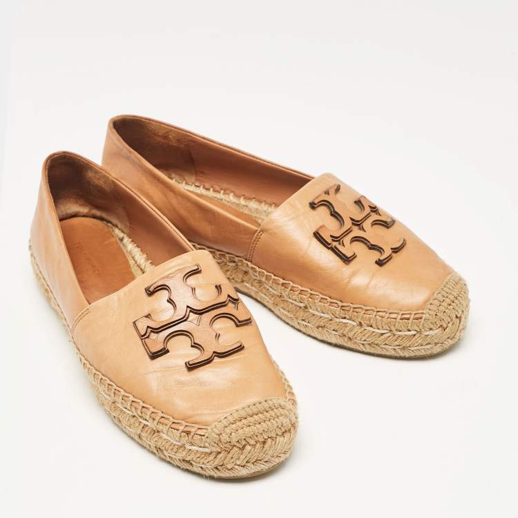 Pre Owned Tory Burch Brown Leather Ines Espadrille Flats Size 38