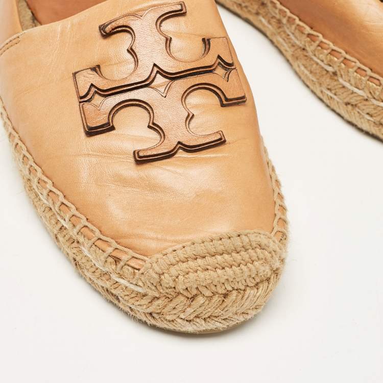 Pre Owned Tory Burch Brown Leather Ines Espadrille Flats Size 38