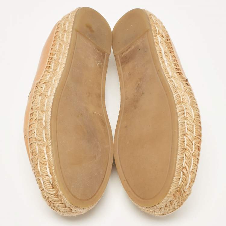 Pre Owned Tory Burch Brown Leather Ines Espadrille Flats Size 38