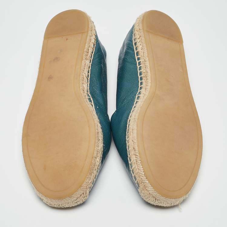 Pre Owned Tory Burch Blue Leather Ines Espadrille Flats Size 38.5