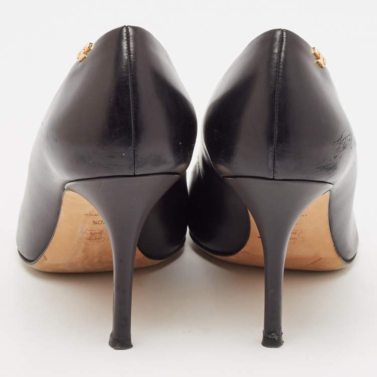 Pre Owned Tory Burch Black Lizard Embossed and Leather Penelope Pumps Size 41