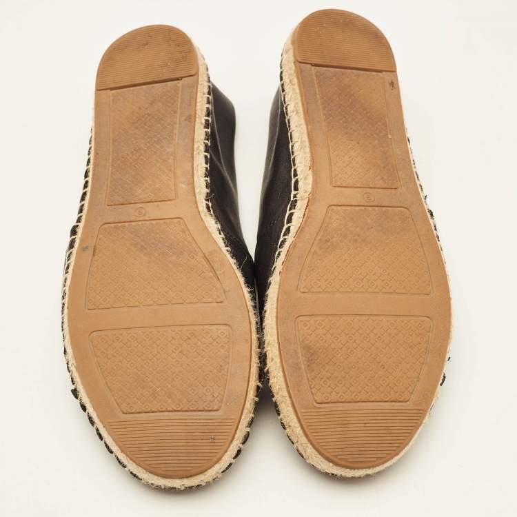 مملوكة مسبقًا Tory Burch Black Leather Logo Cap Toe Espadrille Flats Size 39