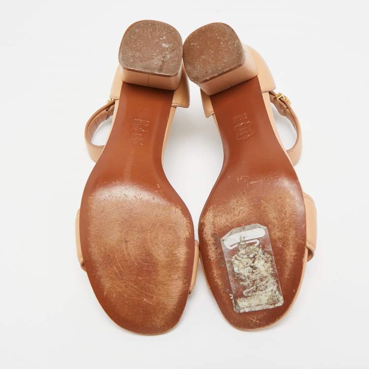 Pre Owned Tory Burch Beige Leather Ankle Strap Sandals Size 35.5