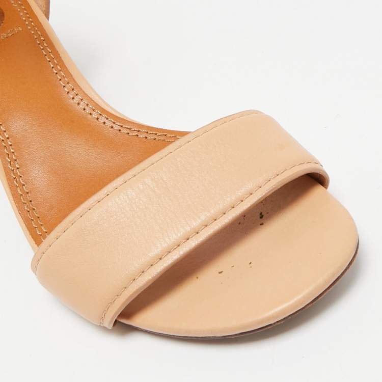 Pre Owned Tory Burch Beige Leather Ankle Strap Sandals Size 35.5