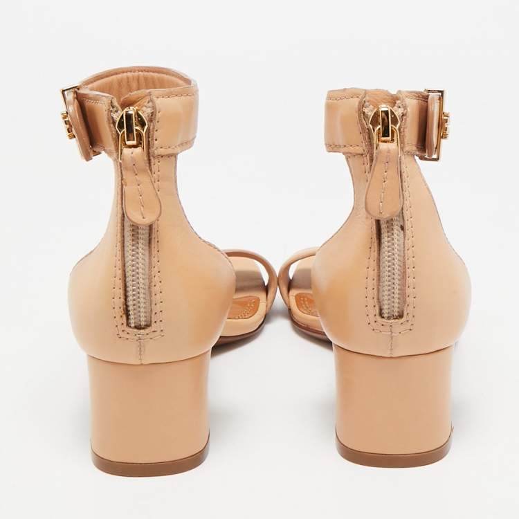 Pre Owned Tory Burch Beige Leather Ankle Strap Sandals Size 35.5