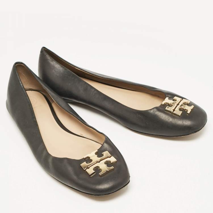 Pre Owned Tory Burch Black Leather Lowell Ballet Flats Size 39.5