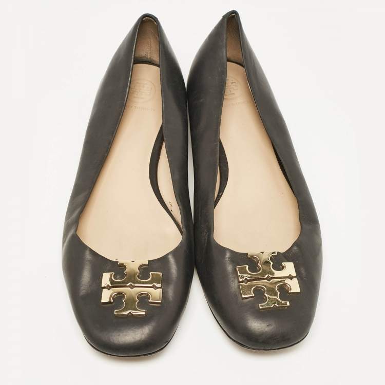 Pre Owned Tory Burch Black Leather Lowell Ballet Flats Size 39.5
