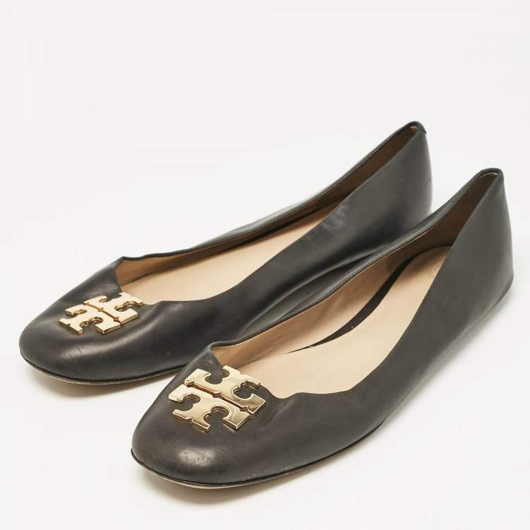 Pre Owned Tory Burch Black Leather Lowell Ballet Flats Size 39.5