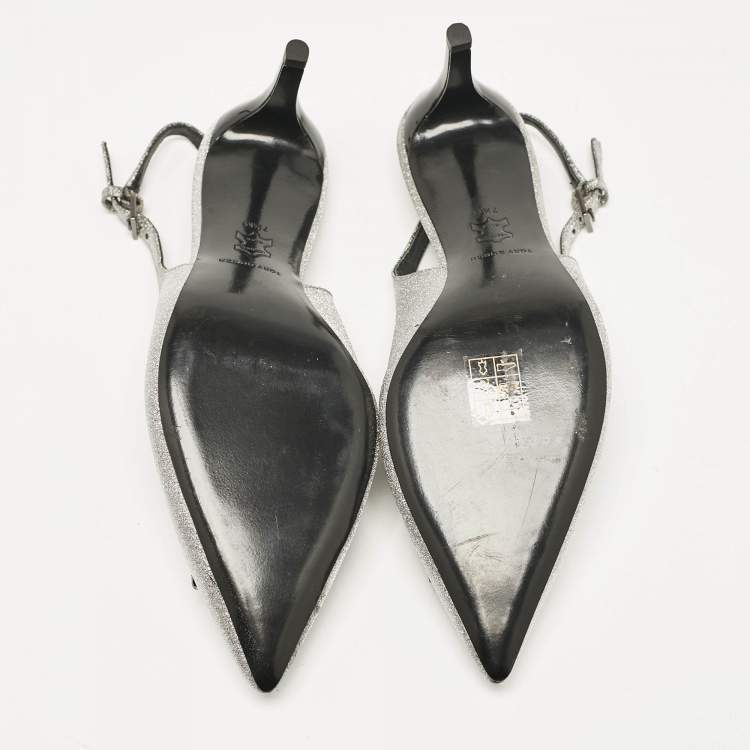 Pre Owned Tory Burch Silver Glitter Eleanor Slingback Pumps Size 38