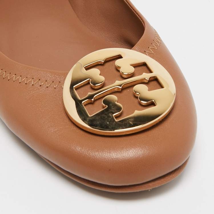 Pre Owned Tory Burch Brown Leather Minnie Ballet Flats Size 39