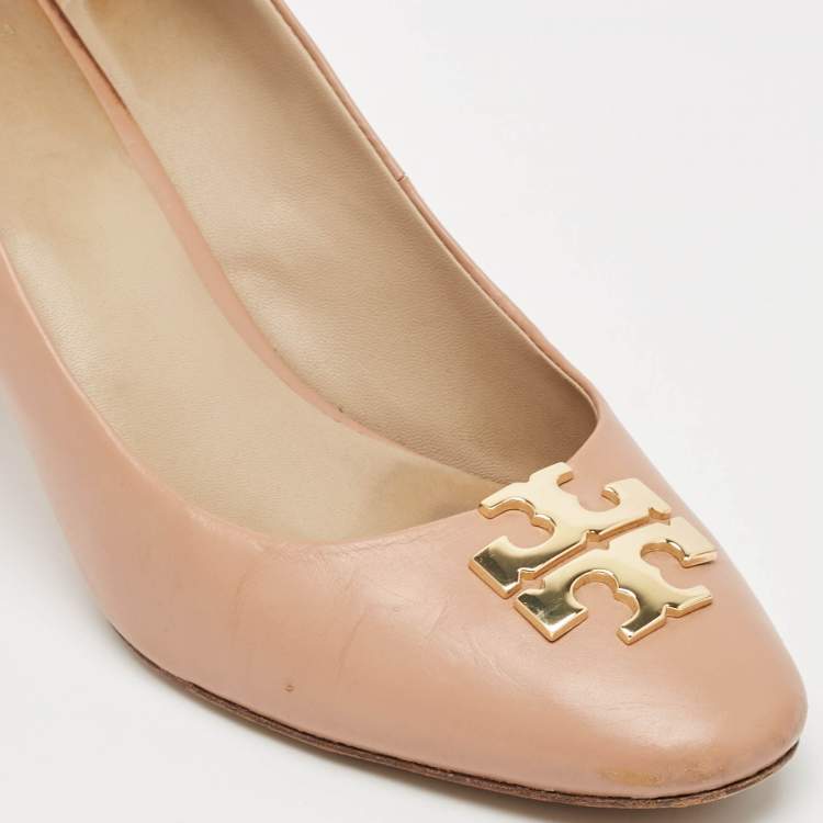 Pre Owned Tory Burch Beige Leather Eleanor Block Heel Pumps Size 41