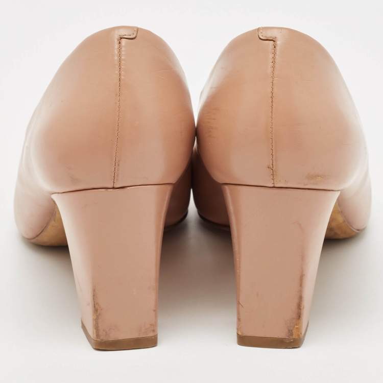 Pre Owned Tory Burch Beige Leather Eleanor Block Heel Pumps Size 41