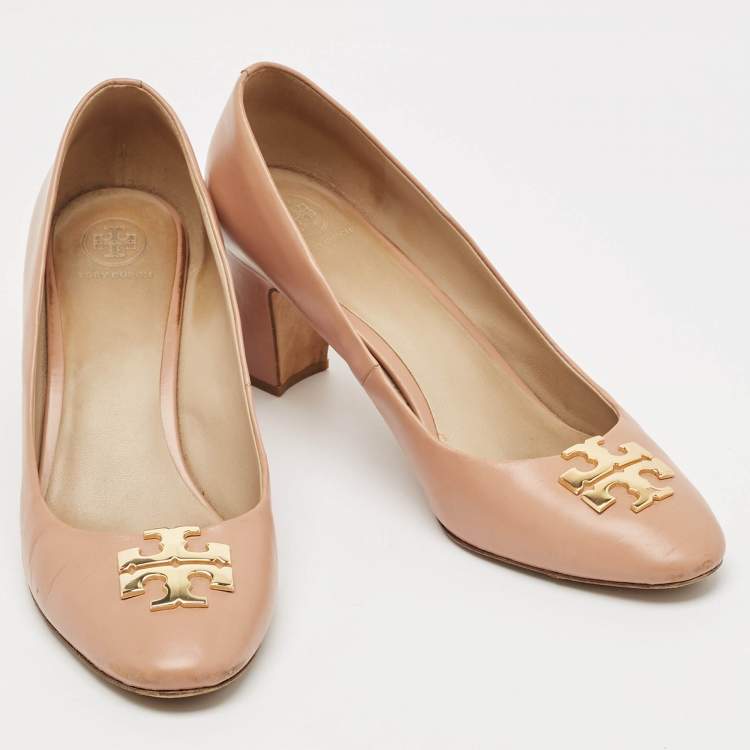Pre Owned Tory Burch Beige Leather Eleanor Block Heel Pumps Size 41