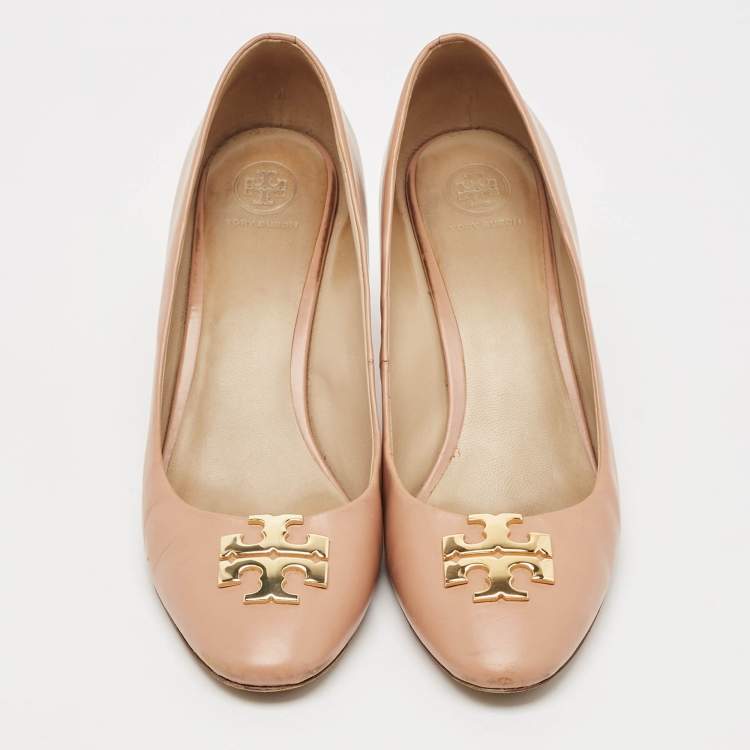 Pre Owned Tory Burch Beige Leather Eleanor Block Heel Pumps Size 41