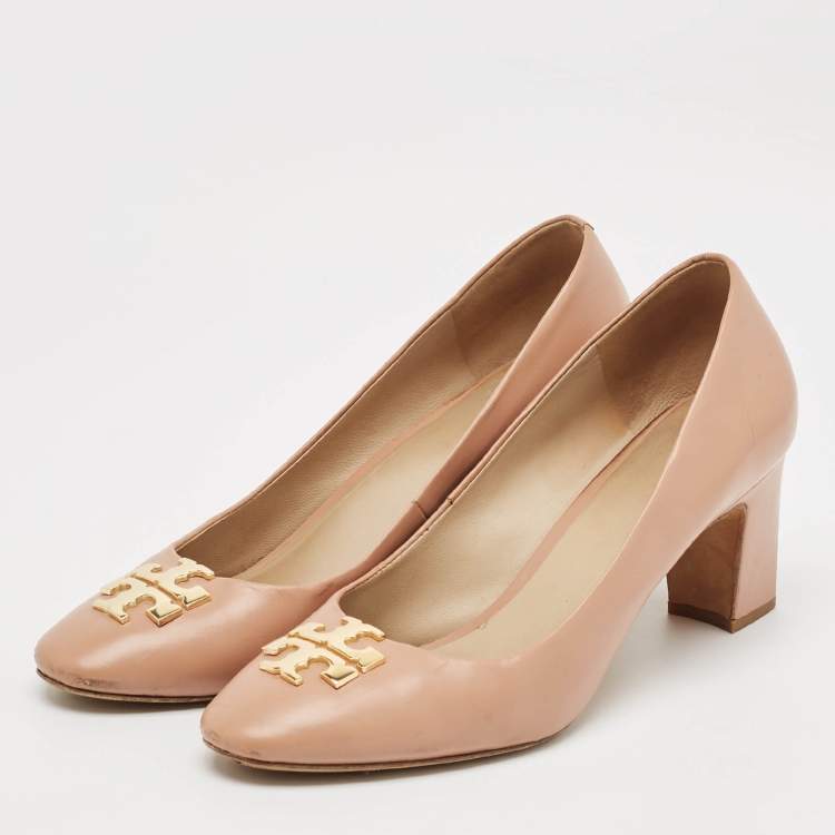Pre Owned Tory Burch Beige Leather Eleanor Block Heel Pumps Size 41