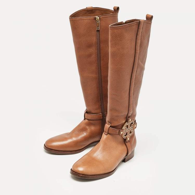 Pre Owned Tory Burch Brown Leather Knee Length Boots Size 39