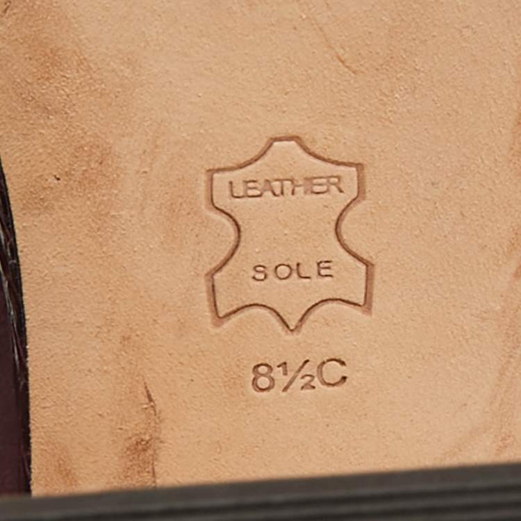 مملوكة مسبقًا Tory Burch Burgundy Croc Embossed Leather martine Ankle Strap Sandals Size 39