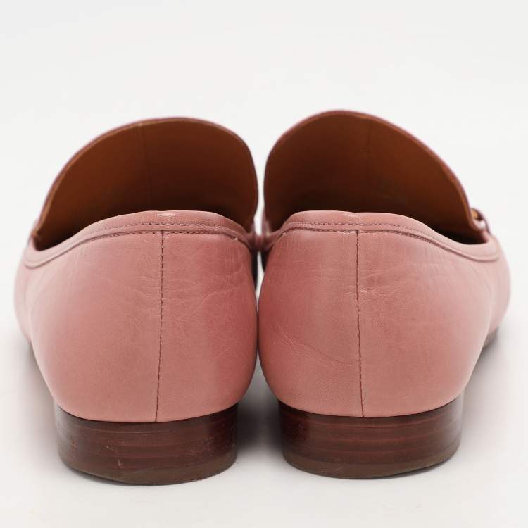 Pre Owned Tory Burch Pink Leather Jessa Loafers Size 38