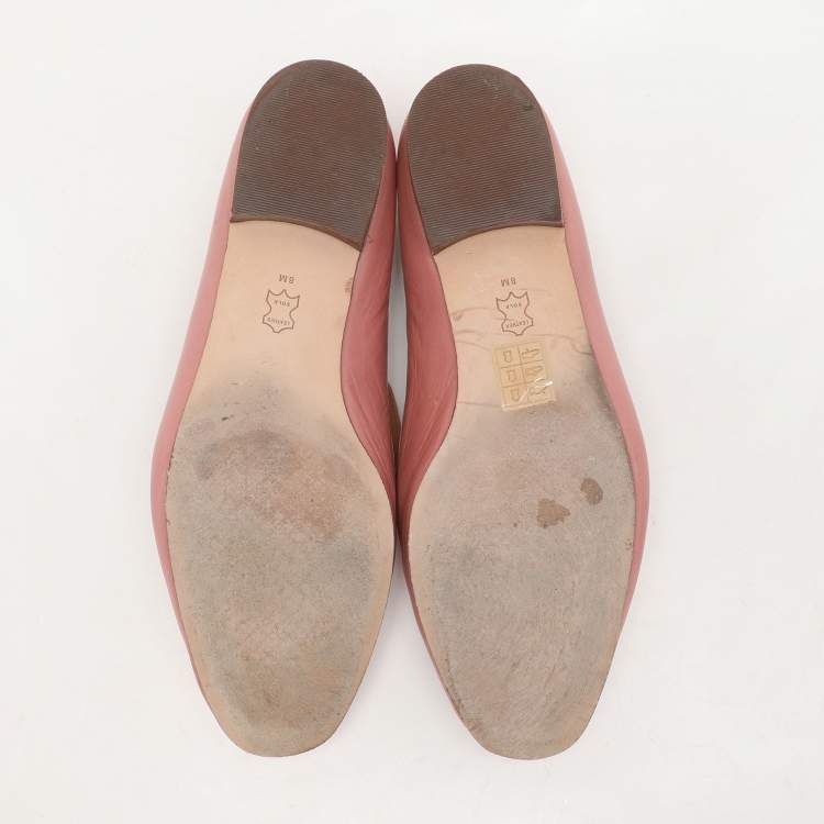 Pre Owned Tory Burch Pink Leather Jessa Loafers Size 38