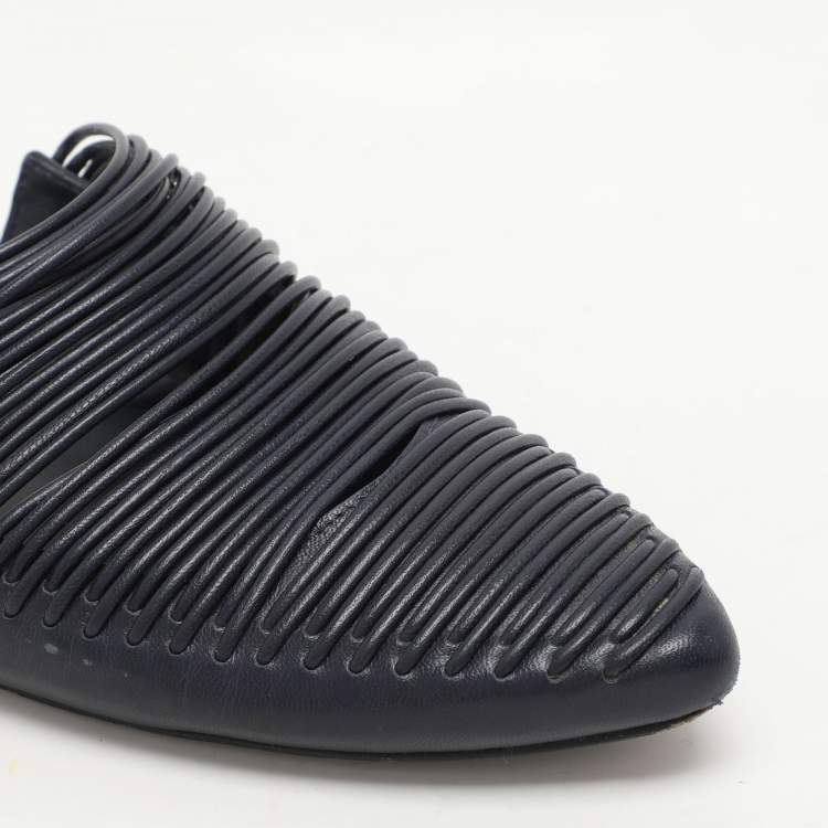 Pre Owned Tory Burch Navy Blue Leather Sienna Mules Size 38