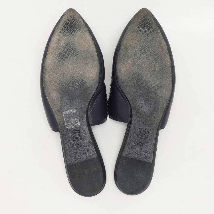 Pre Owned Tory Burch Navy Blue Leather Sienna Mules Size 38