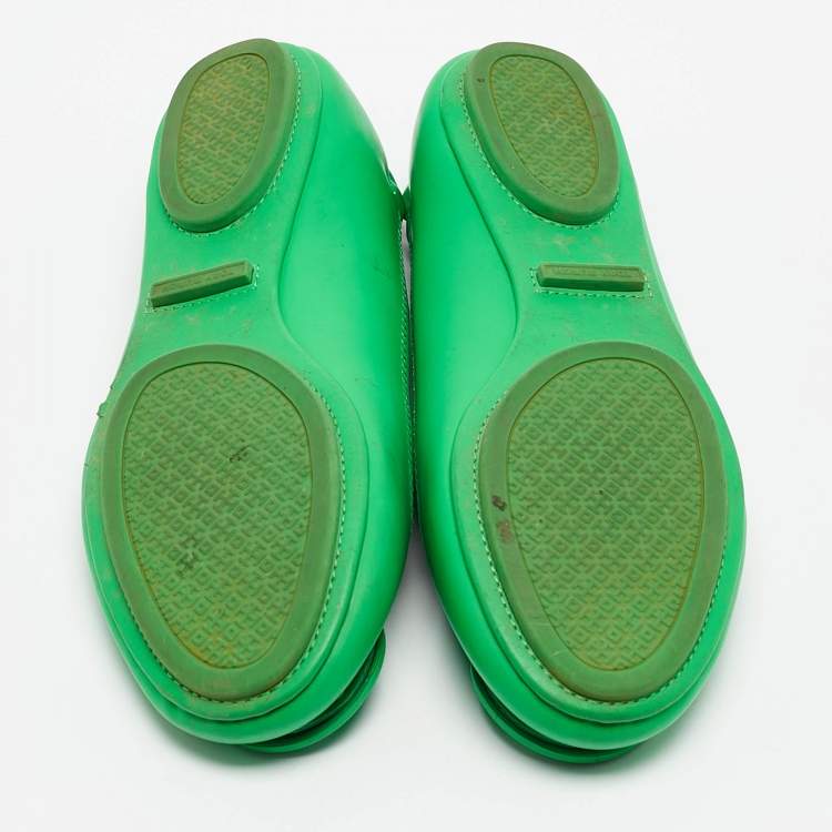 Pre Owned Tory Burch Green Leather Minnie Scrunch Ballet Flats Size 35.5