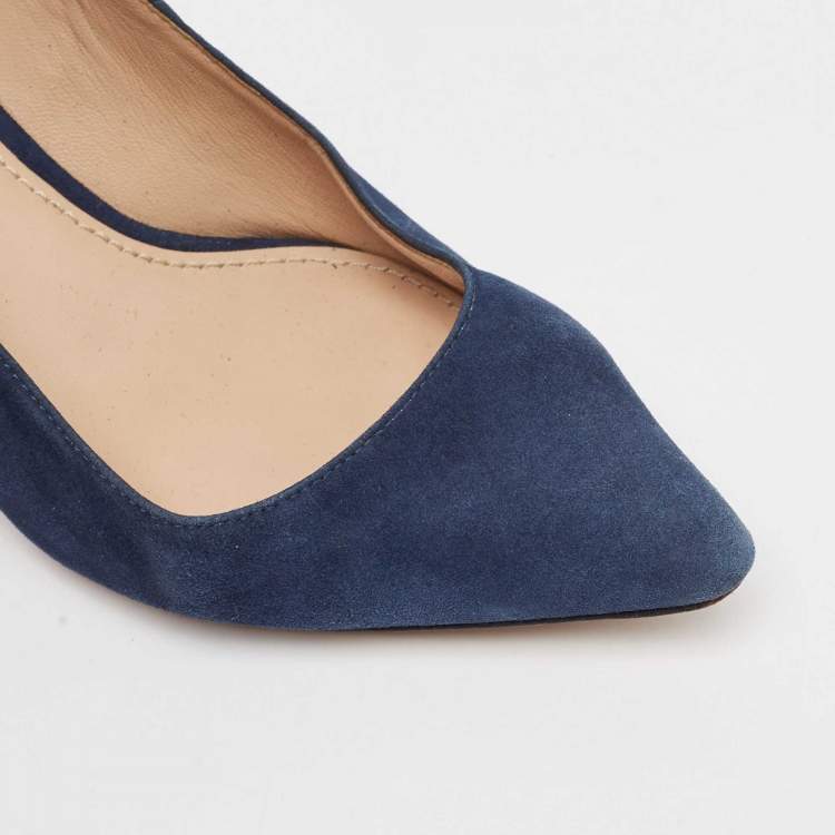 Pre Owned Tory Burch Blue Suede Elizabeth Pointed Toe Pumps Size 35.5