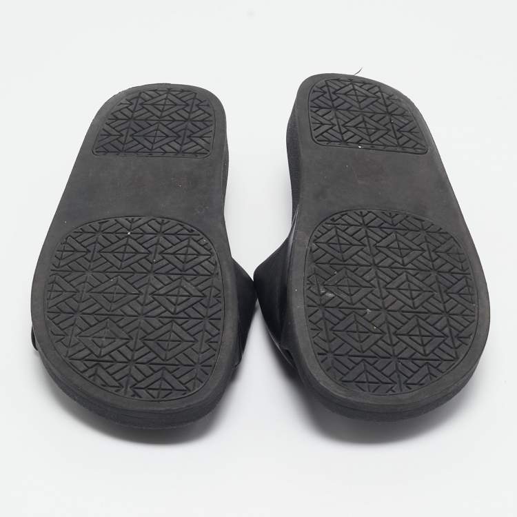 Pre Owned Tory Burch Black Leather Double T Flat Slides Size 39.5