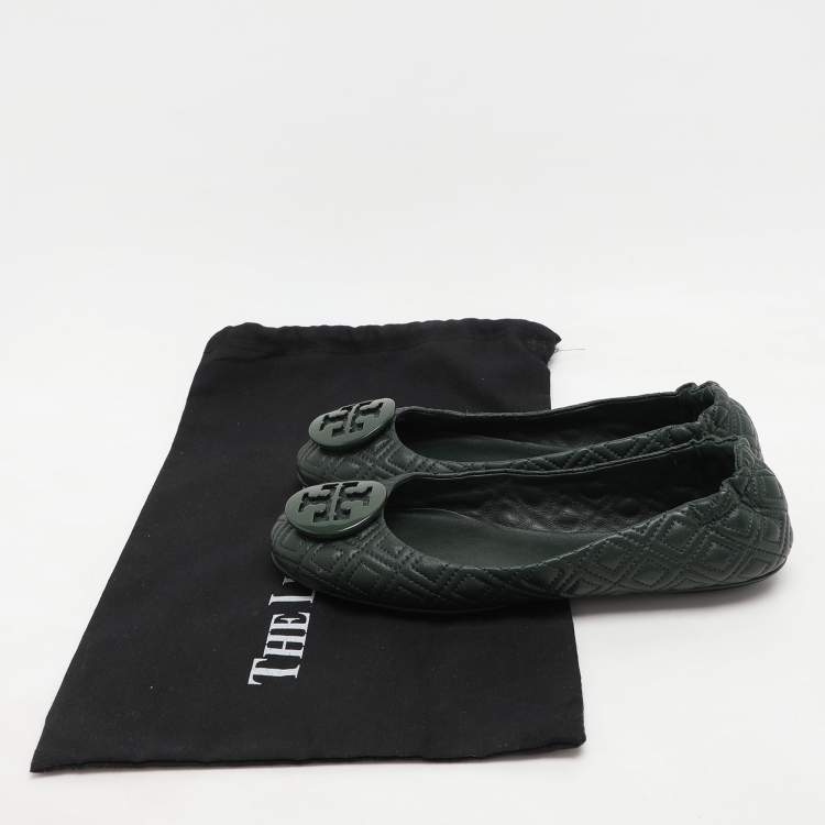 Pre Owned Tory Burch Green Leather Minnie Ballet Flats Size 38