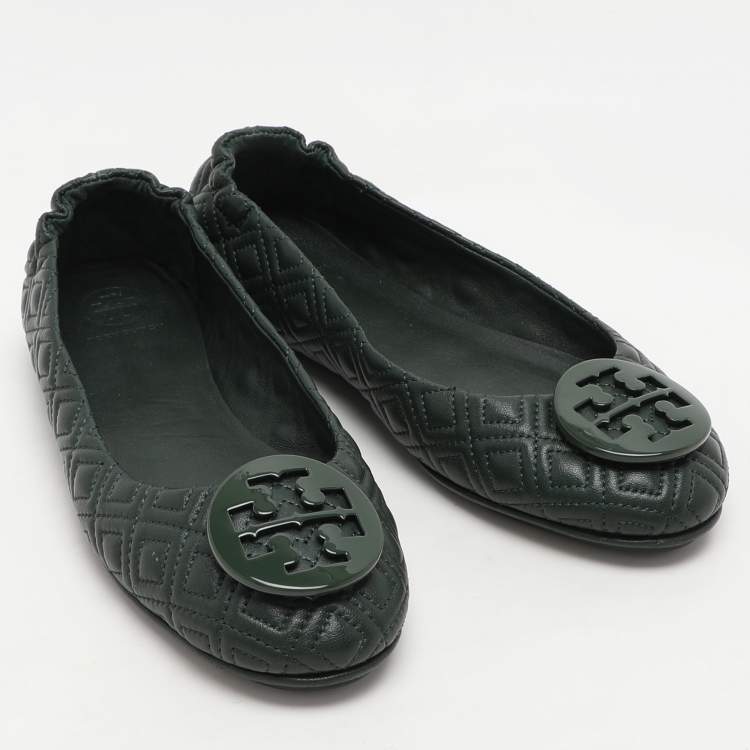 Pre Owned Tory Burch Green Leather Minnie Ballet Flats Size 38