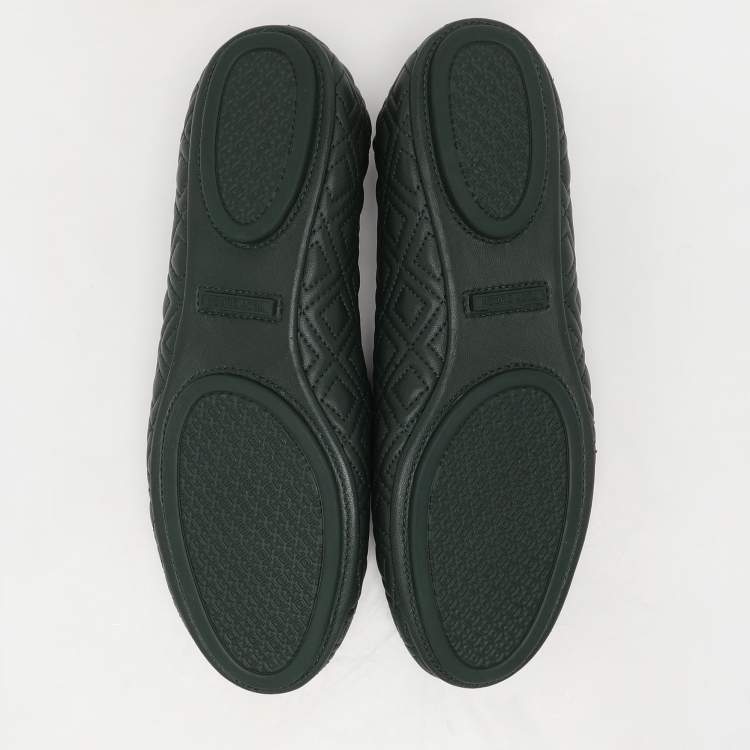 Pre Owned Tory Burch Green Leather Minnie Ballet Flats Size 38
