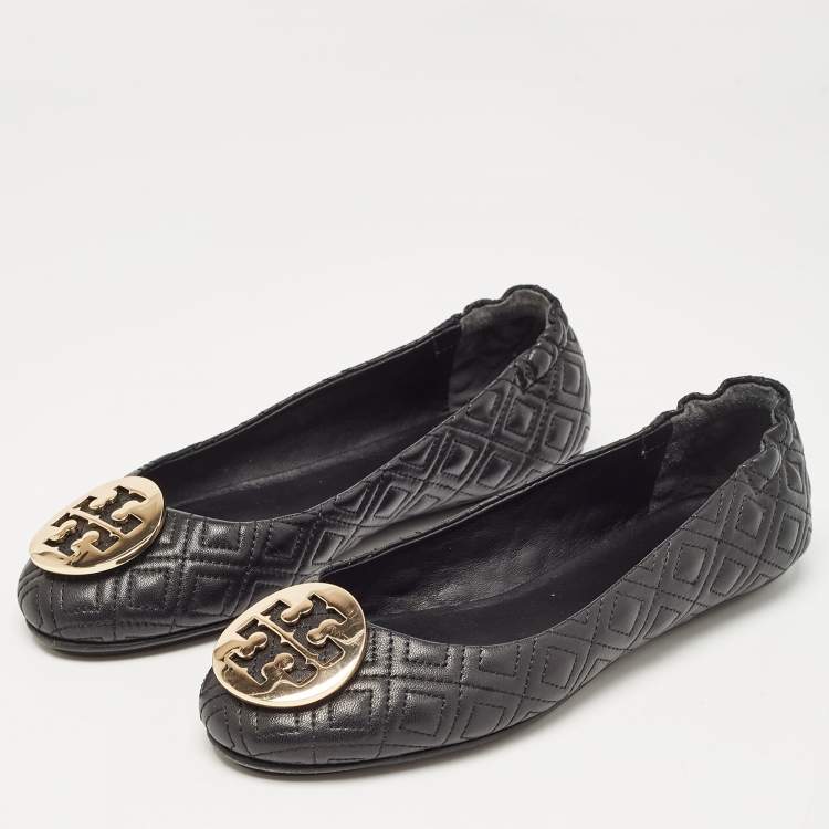 Pre Owned Tory Burch Black Quilted Leather Minnie Ballet Flats Size 36.5