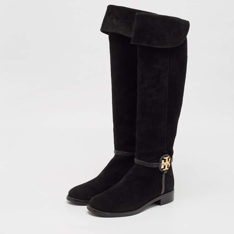 Pre Owned Tory Burch Black Suede Miller Over The Knee Boots Size 37.5